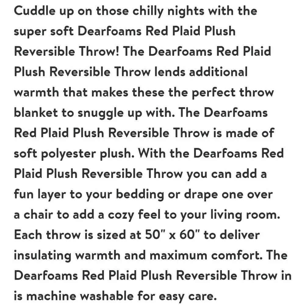 NWT Dearfoams Cozy Flannel Plush Buffalo Check Plaid Blanket Throw 50